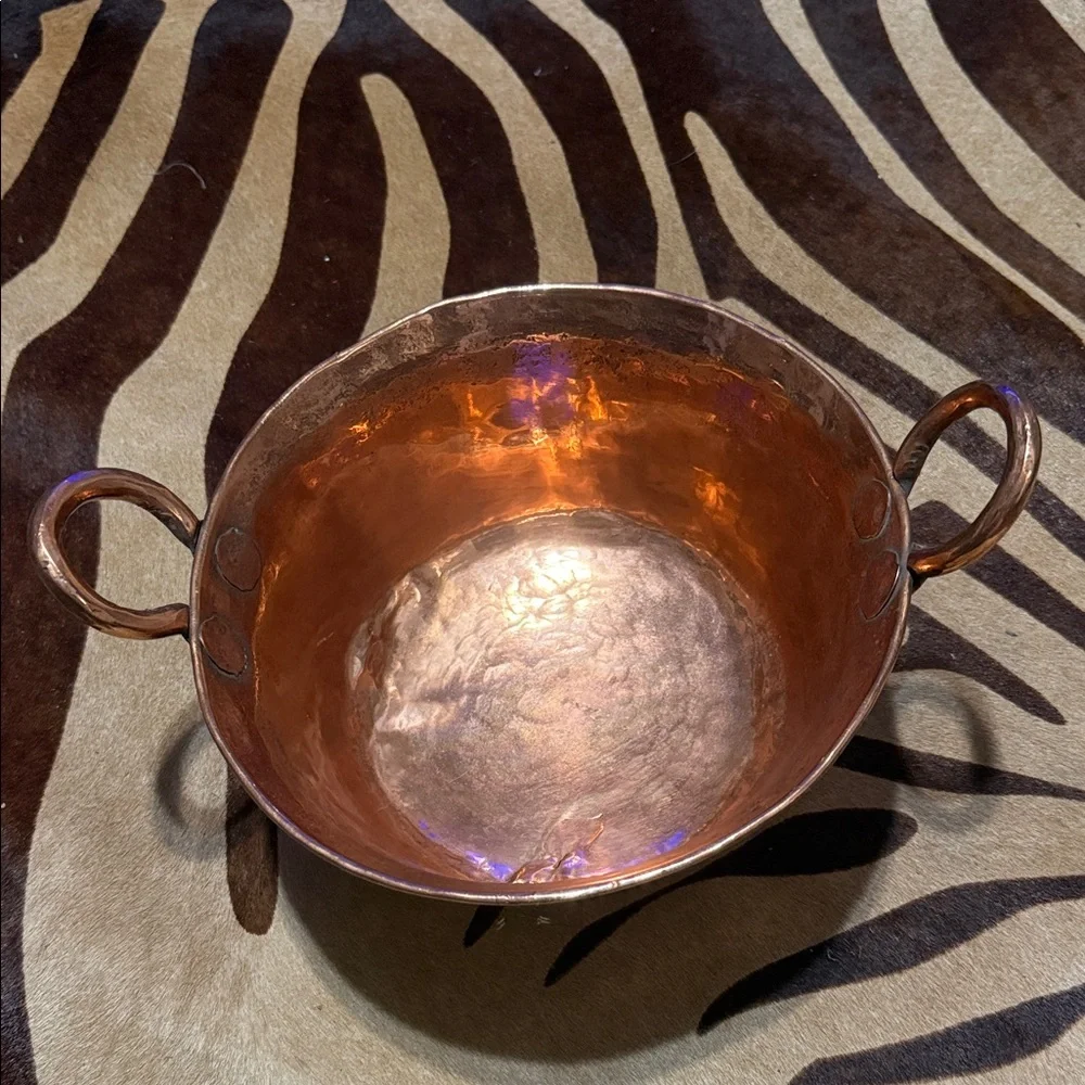 Vintage Handmade Solid Copper Two-Handle Bowl